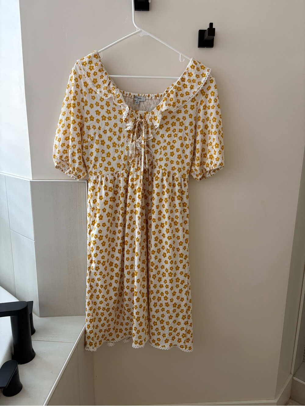 Yellow Floral Tie-Front Women's Dress